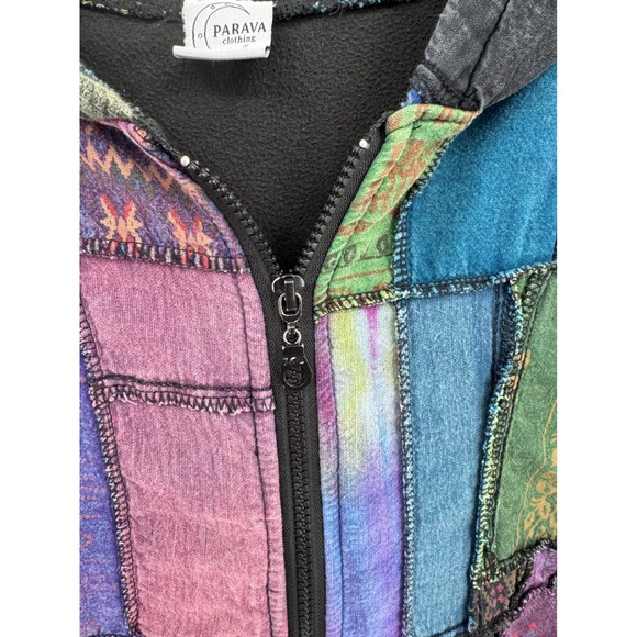 Parava Clothing Patchwork Fleece Lined Zip Up Hoodie Boho Artwear Oversized M/L - Picture 13 of 13